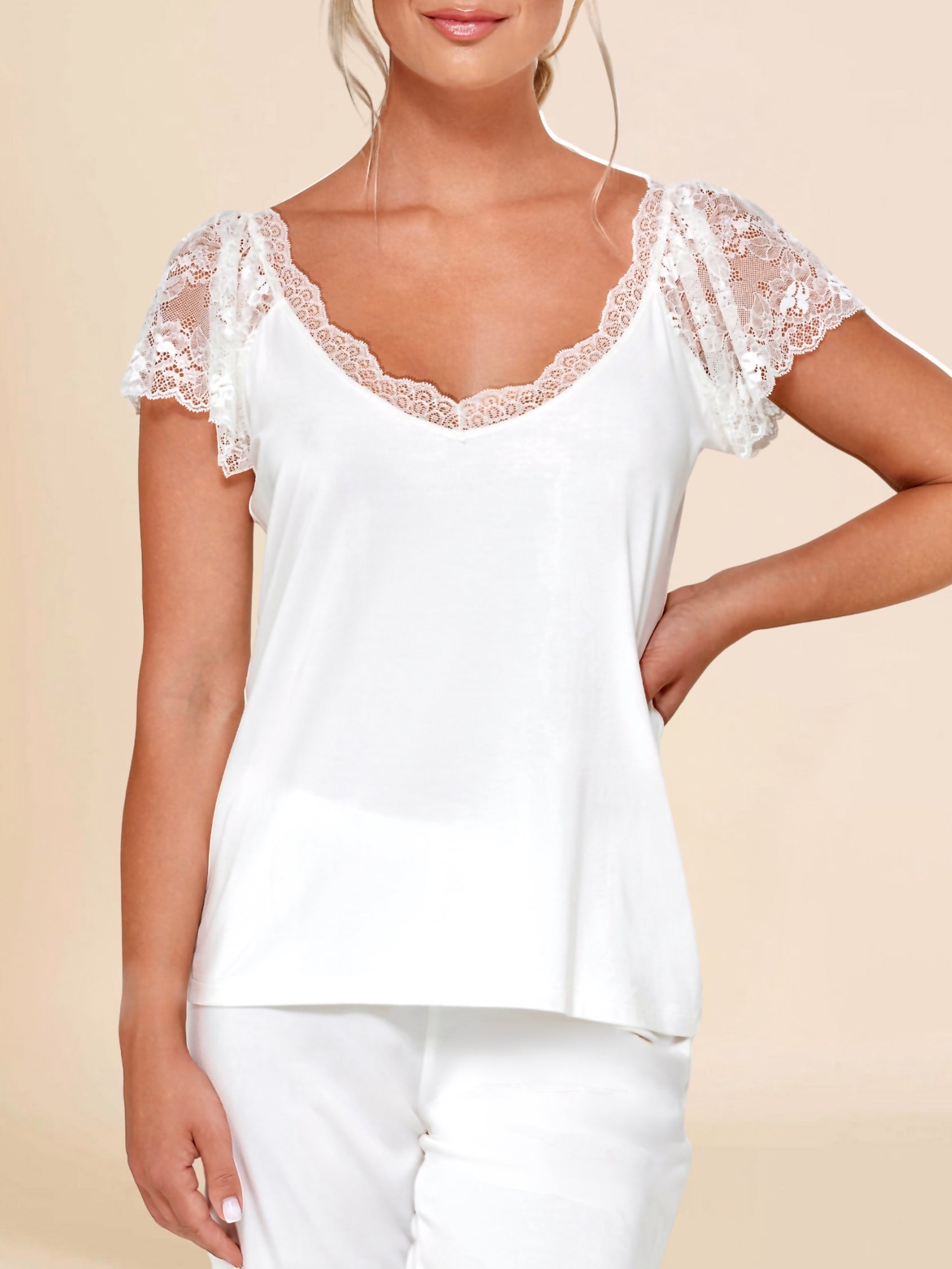 Heavenly Escape Top with Lace Sleeves